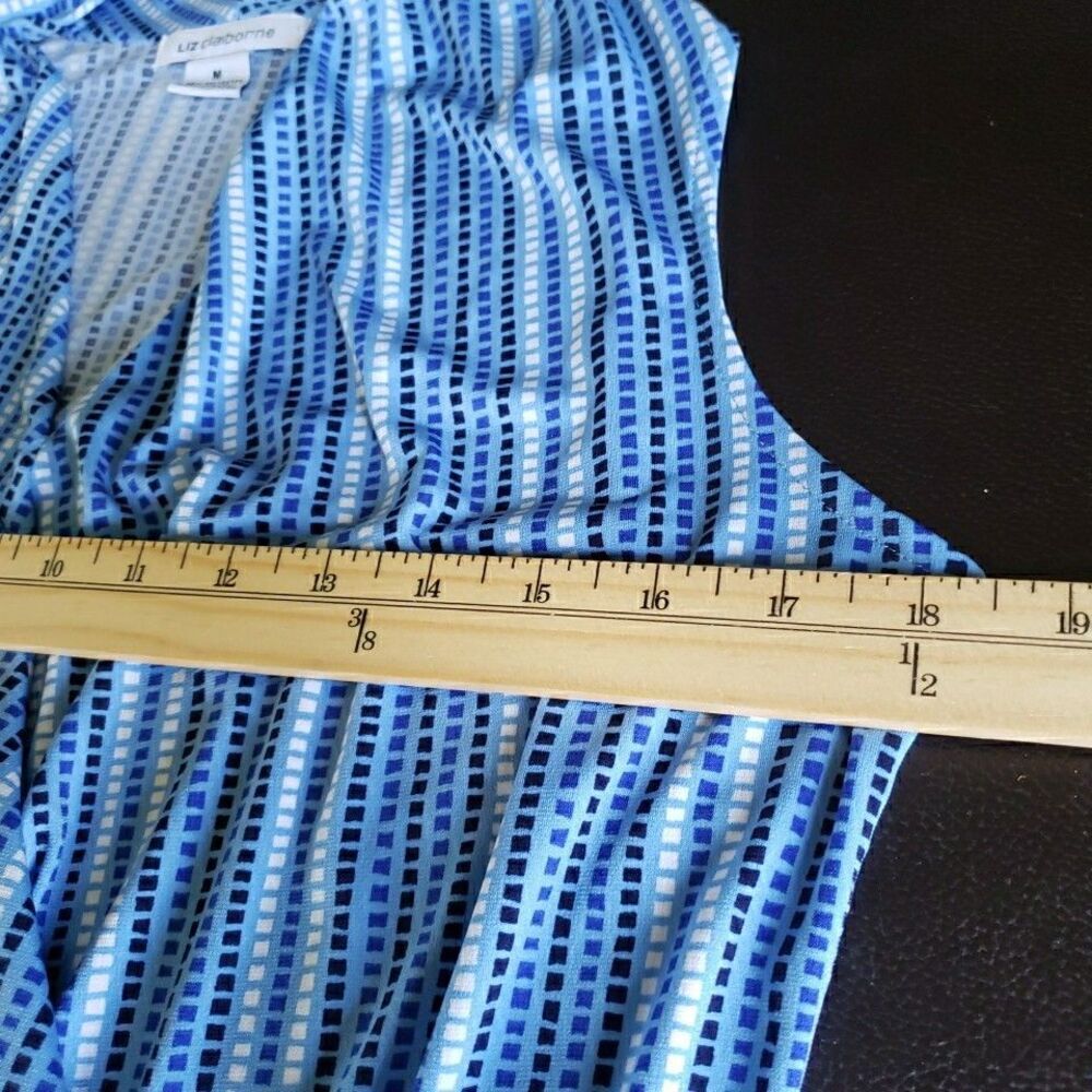 Liz Claiborne Blue Striped Sleeveless Blouse Faux Wrap Drape Neck Tank Top M - Picture 8 of 8